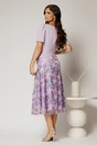 Rochie midi lila cu fusta din voal cu imprimeuri si decolteu rotund, 2, dyfashion.ro