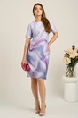 Rochie midi lila cu imprimeu fucsia din stofa cu croi drept, 4, dyfashion.ro