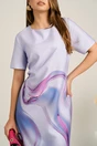 Rochie midi lila cu imprimeu fucsia din stofa cu croi drept, 3, dyfashion.ro