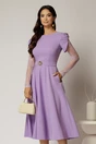 Rochie midi lila cu maneci din dantela si cordon detasabil, 1, dyfashion.ro