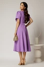 Rochie midi lila de ocazie cu pliuri pe bust si cordon detasabi cu flori, 2, dyfashion.ro