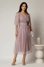 Rochie midi lila de ocazie din matase sintetica creponata, 3, dyfashion.ro
