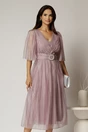 Rochie midi lila de ocazie din matase sintetica creponata, 1, dyfashion.ro