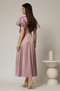 Rochie midi lila de ocazie din tafta cu maneci evazate si decolteu adanc, 2, dyfashion.ro
