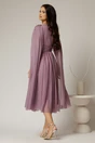 Rochie midi lila de ocazie din tul cu aplicatii la decolteu si maneci lungi, 2, dyfashion.ro