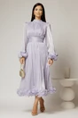 Rochie midi lila de ocazie din voal peliculizat cu maneci ample cu volanase, 3, dyfashion.ro