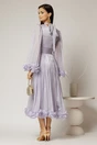 Rochie midi lila de ocazie din voal peliculizat cu maneci ample cu volanase, 2, dyfashion.ro
