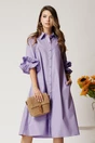 Rochie midi lila din bumbac tip camasa cu croi A, 1, dyfashion.ro