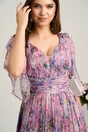 Rochie midi lila din matase naturala cu imprimeuri florale roz- Viada, 3, dyfashion.ro