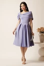 Rochie midi lila din neopren in clos cu umeri goi si strasuri decorative, 3, dyfashion.ro