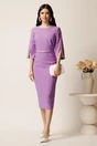 Rochie midi lila din stofa conica cu perle la maneci si in talie- LaDonna, 3, dyfashion.ro