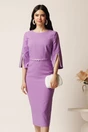 Rochie midi lila din stofa conica cu perle la maneci si in talie- LaDonna, 1, dyfashion.ro