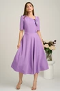 Rochie midi lila din stofa in clos cu floare si margelute- LaDonna, 4, dyfashion.ro