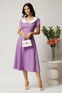 Rochie midi lila din stofa in clos cu guler alb si perle margelute la maneci, 3, dyfashion.ro