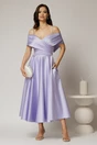 Rochie midi lila din tafta de ocazie cu umeri goi, 1, dyfashion.ro
