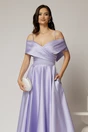Rochie midi lila din tafta de ocazie cu umeri goi, 3, dyfashion.ro