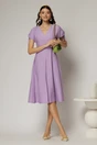 Rochie midi lila din viscoza cu decolteu V si snur la maneci, 2, dyfashion.ro