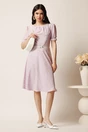 Rochie midi lila din viscoza in clos cu buline si curea in talie, 3, dyfashion.ro