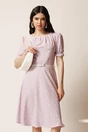 Rochie midi lila din viscoza in clos cu buline si curea in talie, 1, dyfashion.ro