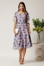 Rochie midi lila din voal in clos cu imprimeuri albastre, 3, dyfashion.ro