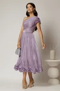Rochie midi lila din voal peliculizat cu volanase pe fusta, 3, dyfashion.ro