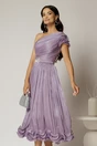 Rochie midi lila din voal peliculizat cu volanase pe fusta, 1, dyfashion.ro
