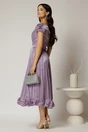 Rochie midi lila din voal peliculizat cu volanase pe fusta, 2, dyfashion.ro