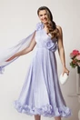 Rochie midi lila din voal satinat cu volanase la baza si flori in talie si pe umar, 3, dyfashion.ro