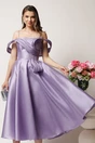 Rochie midi lila  in clos cu bust structurat si aplicatii cazute pe umeri, 1, dyfashion.ro