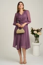 Rochie midi lila in clos din voal cu fir lurex- Ella Collection Gina, 4, dyfashion.ro