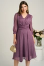 Rochie midi lila in clos din voal cu fir lurex- Ella Collection Gina, 1, dyfashion.ro