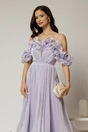 Rochie midi lila in clos din voal satinat cu volanase la bust si la baza, 3, dyfashion.ro