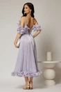Rochie midi lila in clos din voal satinat cu volanase la bust si la baza, 2, dyfashion.ro