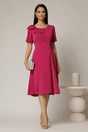 Rochie midi magenta cu funda la umar si croi in clini, 3, dyfashion.ro