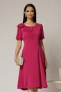 Rochie midi magenta cu funda la umar si croi in clini, 1, dyfashion.ro