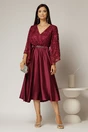Rochie midi magenta de ocazie din satin si dantela, 3, dyfashion.ro