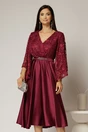 Rochie midi magenta de ocazie din satin si dantela, 1, dyfashion.ro