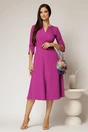 Rochie midi magenta de zi cu decolteu V si croi clos, 3, dyfashion.ro