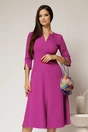 Rochie midi magenta de zi cu decolteu V si croi clos, 1, dyfashion.ro