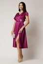 Rochie midi magenta din satin in clos cu accesoriu din strasuri in talie, 3, dyfashion.ro