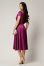 Rochie midi magenta din satin in clos cu accesoriu din strasuri in talie, 2, dyfashion.ro