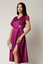 Rochie midi magenta din satin in clos cu accesoriu din strasuri in talie, 1, dyfashion.ro