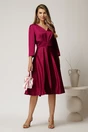 Rochie midi magenta din satin in clos cu talie marcata, 3, dyfashion.ro