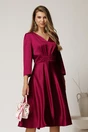 Rochie midi magenta din satin in clos cu talie marcata, 1, dyfashion.ro