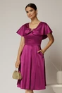 Rochie midi magenta din tafta cu decolteu barcuta si brosa, 1, dyfashion.ro