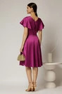 Rochie midi magenta din tafta cu decolteu barcuta si brosa, 2, dyfashion.ro