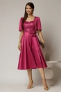 Rochie midi magenta din tafta si paiete cu funda ampla pe talie, 3, dyfashion.ro