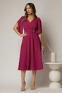 Rochie midi magenta din triplu voal cu decolteu in V, 3, dyfashion.ro