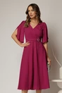 Rochie midi magenta din triplu voal cu decolteu in V, 1, dyfashion.ro