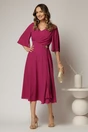 Rochie midi magenta din triplu voal cu decolteu in V si maneci scurte evazate, 3, dyfashion.ro